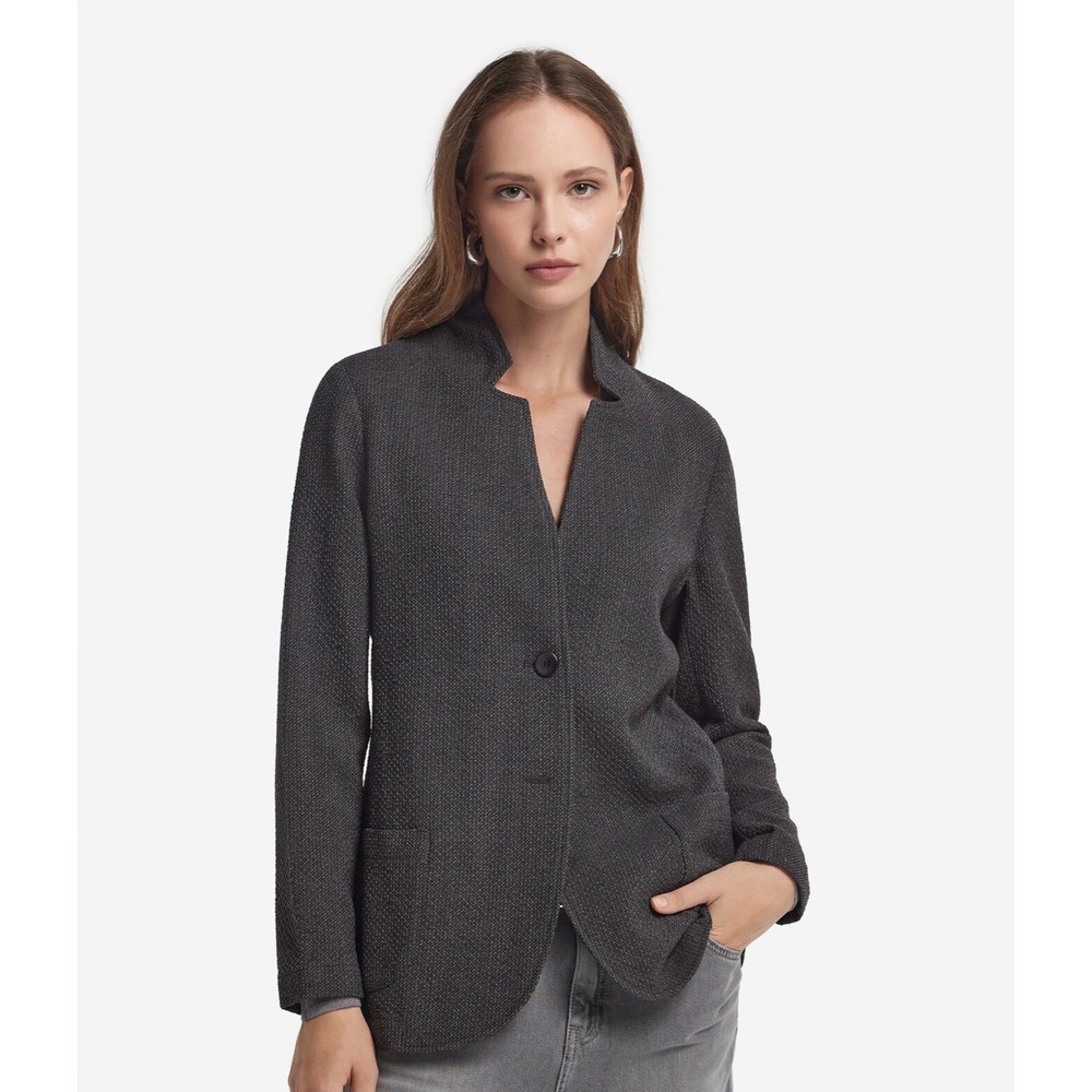 Falconeri Italy Womens Medium Virgin Wool Knit Blazer Jacket Grey